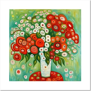 Cute Abstract Flowers in a White Vase Still Life Painting Posters and Art